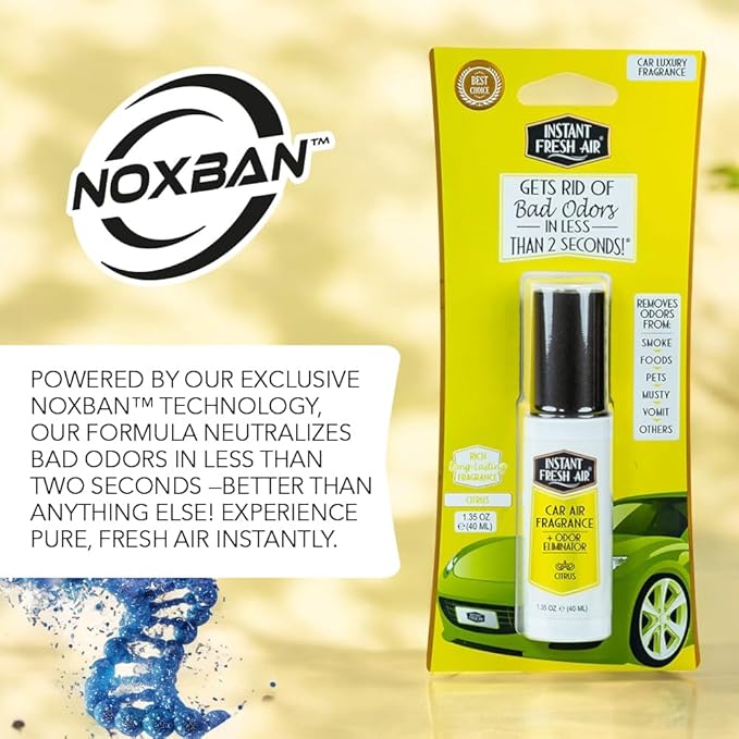 2-Pack: Dual-Action CAR AIR Freshener Citrus - Instantly Eliminates Odors from Smoke, Food, Pets, Must and more in 2 Seconds, For Commuters, Pet Owners, Rideshare Drivers, 1.35 Oz. - INSTANT FRESH AIR