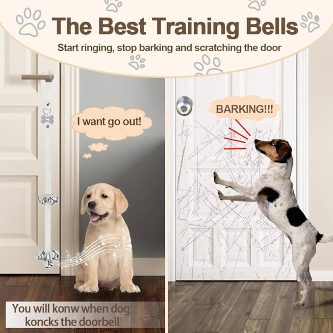 2 Pack Dog Door Bells, Dog Doorbell to go Outside Puppy Train Bell for Dogs to Ring to go Potty, Puppy Toilet Training Bell Jingle Bells for Door Knob (White)