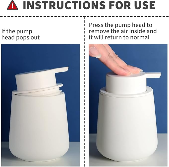 BosilunLife White Soap Dispenser - Ceramic Hand Dish Soap Dispenser for Bathroom 12ounce Refillable Liquid Hand Wash Dispenser for Essential Oil, Lotion Soap (Rubber Paint)