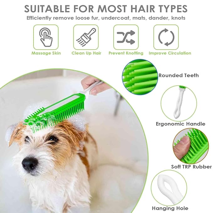 2 Pack Dog Grooming Bath Brush, Premium Soft Silicone Pet Brushes with Handle, Shampoo Soothing Comb for Wet Dry Long Short Haired Dogs & Cats Massaging, Deshedding Shower Scrubbing