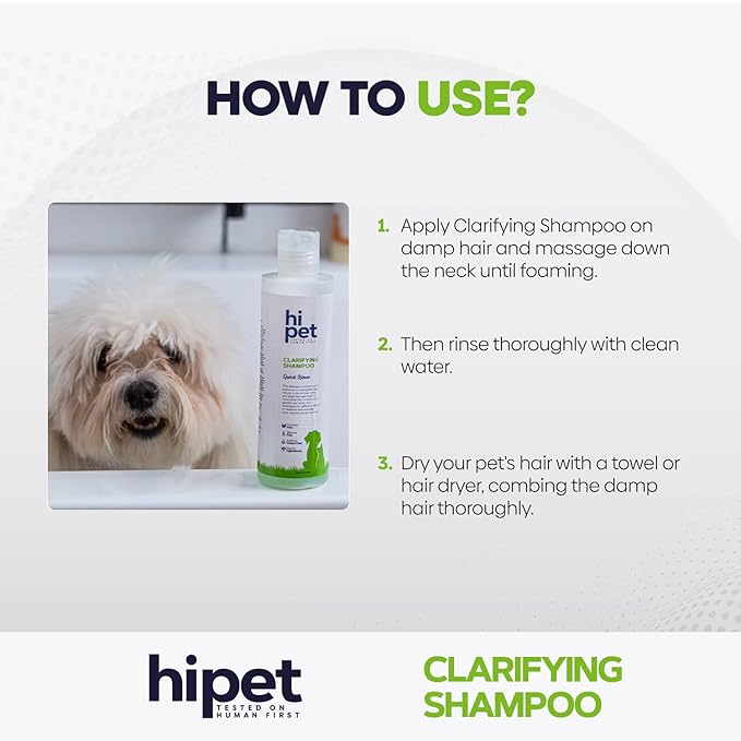 Hi Pet Clarifying Pet Shampoo, Cat and Dog Shampoo for Smelly Dogs and Cats, Deaply Clean for Healthier and Shinier Fur, Nourishing and Moisturizing Effect, 6.7 Fl Oz