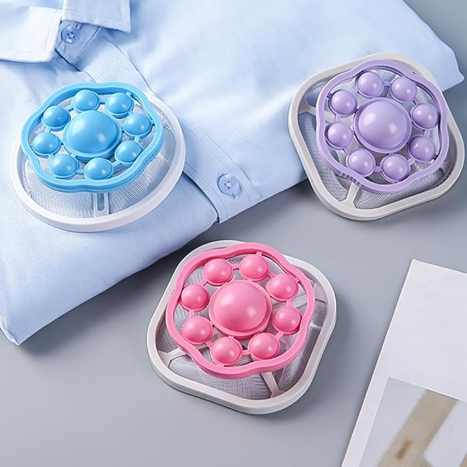 3PCS Floating Hair Filtering Mesh Removal, Reusable Lint Catcher for Washing Machine Wool Device, Pet Hair Remover Hair Filter Cleaning Mesh Bag (Blue)