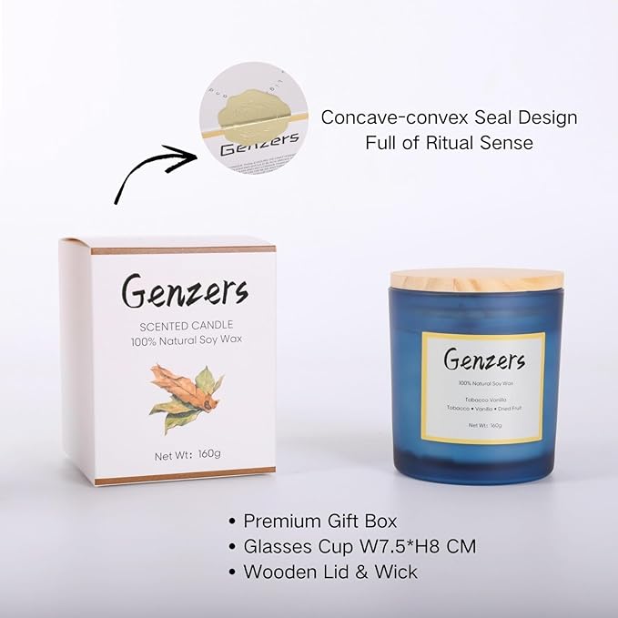 Tobacco Vanille Scented Candle,Crackling Wood Wick Candles Xmas Table Decorations,Aromatherapy Candle Gift for Men,Jar Candles Woody Soy Wax,Christmas Scented Candle Clean Burning