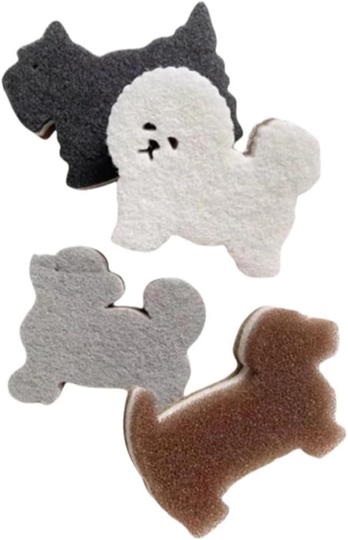 Cute Dog Sponge for Dishes- Soft Scrubber, Three Layer Cleaning Sponge, Non-Scratch Dishwashing Sponge (4pcs)