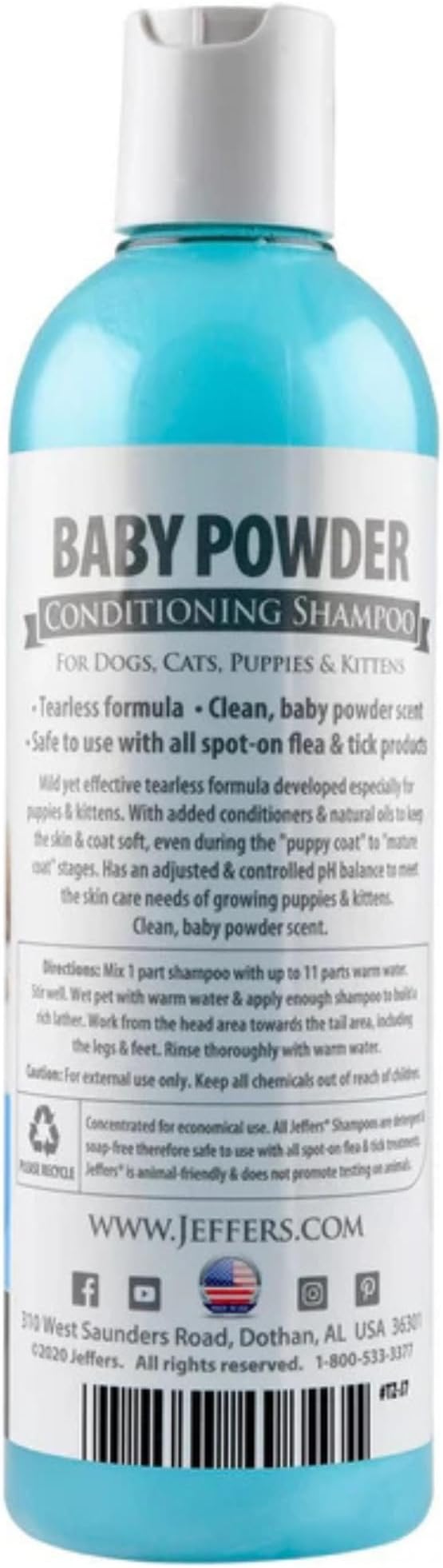 Jeffers Baby Powder Scent Conditioning Shampoo for Dogs, Cats, Puppies & Kittens – Gentle, Soap Free Formula with Natural Oils – Odor Eliminating, Safe Coat Care, Hypoallergenic Pet Shampoo, 17 oz