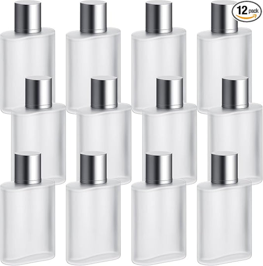 Tessco for you 12 Pcs 50ml / 1.7 Ounces Frosted Glass Bottle Perfume Atomizer Refillable Spray Empty Perfume Dispenser Fine Mist Atomizer Cosmetic Container for Travel Men Women(Silver Gray)