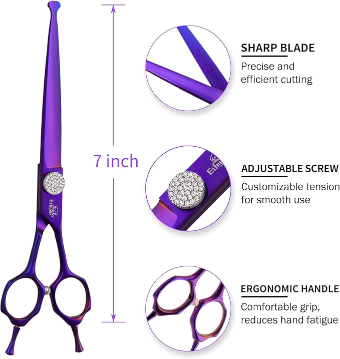 7" Straight Dog Grooming Scissors, Professional Pet Trimming Shears for Dogs and Cats, 440C Stainless Steel with Round Tips & Sharp Blades, Comfortable Grip for Groomers
