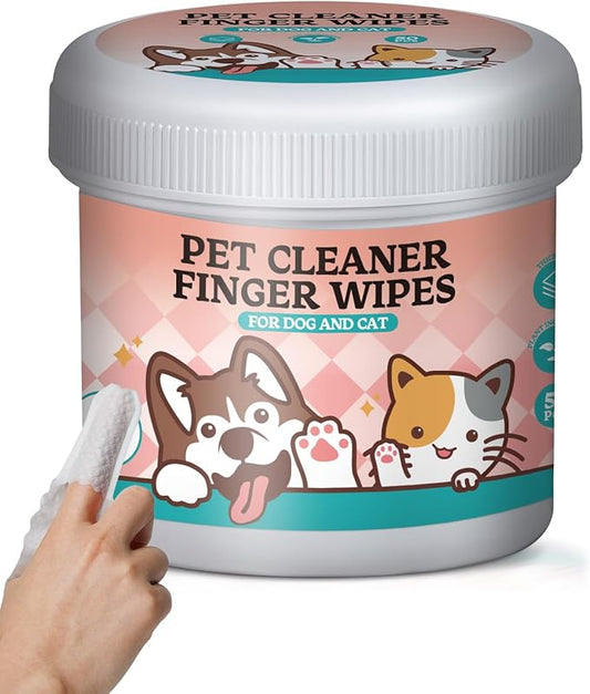 Dog & Cat Teeth Cleaning Wipes – Gentle Dog & Cat Dental Finger Wipes & Toothbrush Kit, Soft Cotton Oral Care Pads for Fresh Breath & Healthy Teeth, 50PCS Unscented Toothbrush Wipes