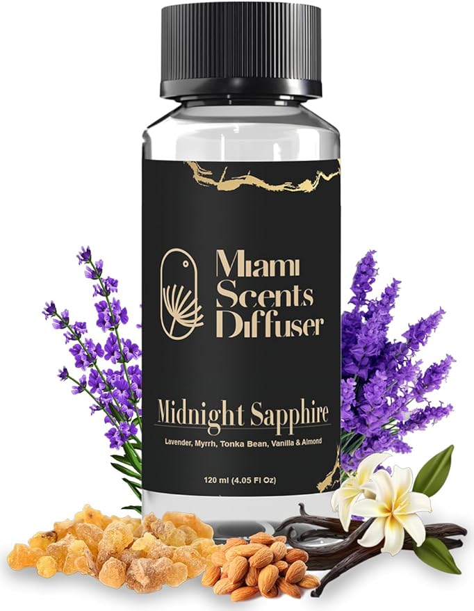 Midnight Sapphire Scent Inspired by The New York Palace Hotel 4 FlOz - 120ml Essential Oils Aroma for Home Office Diffuser Luxury Fragance Refill Aromatherapy Fresh Blend of Lavender, Vanilla & Almond