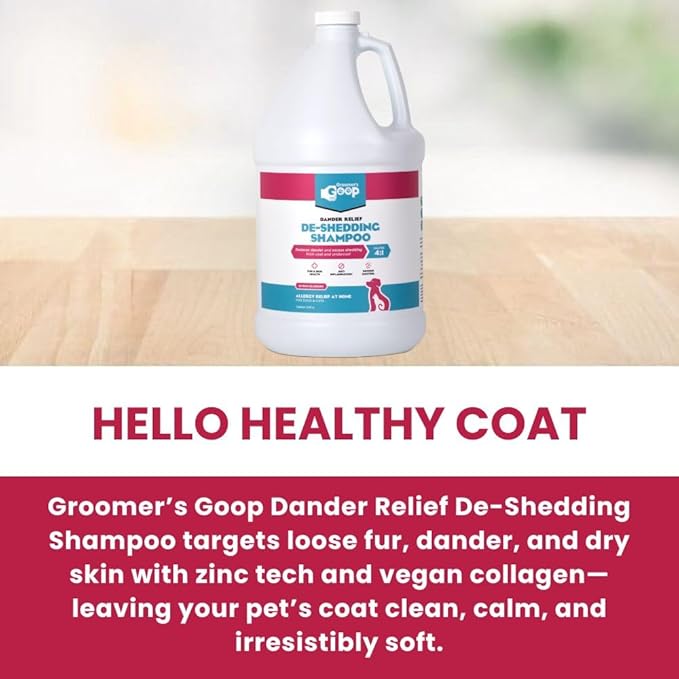 Groomer’s Goop Dander Relief De-Shedding Pet Shampoo – Deep Cleansing Formula Reduces Shedding & Dander in Dogs & Cats, Soothes Dry Skin, Moisturizes with Vegan Collagen - 1 Gallon Bottle