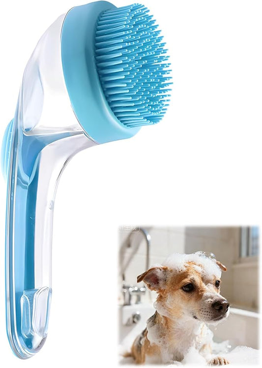 Dog Bath Brush, 2 in 1 Pet Bath Brush with Shampoo Dispenser - Pet Grooming Massage Brush with Silicone Bristles for Long Haired Dogs, Cats