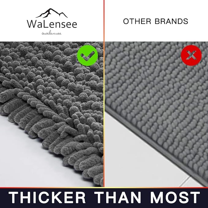 Walensee Bathroom Contour Rug Non Slip Toilet U Shaped Bath Mat (20x24, Grey) Water Absorbent Super Soft Shaggy Chenille Machine Washable Dry Extra Thick Perfect Absorbant Best Plush Carpet