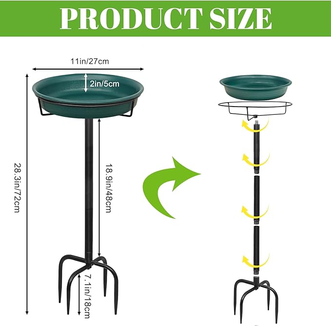 35.5In Freestanding Birdbaths Bowl Outdoor, Standing Garden Bird Bath Bird Feeder Bowl with Metal Stake, Detachable Decoration Spa Birdfeeder for Garden Patio Yard Lawn, 4 Spiky Feet (D)