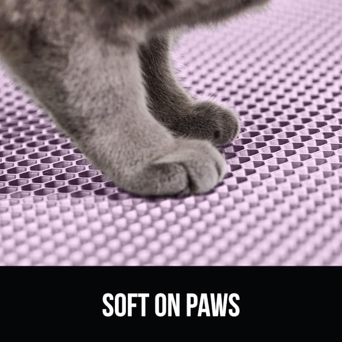 GORILLA GRIP Honeycomb Cat Litter Box Mat, Two Layer Trapping Waste Mats, Soft On Paws, Litter Box Supplies and Essentials for Indoor Cats, Traps Excess, Water Resistant for Floors, 30x24 Purple