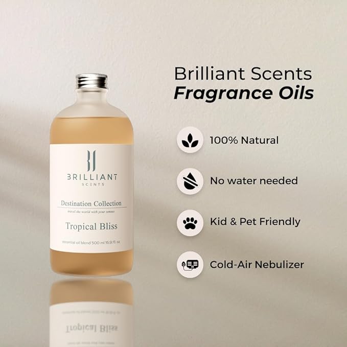 Brilliant Scents Tropical Bliss Fragrance Oil 200ml - Premium Diffuser Oil for Home, Office, Hotels - Long Lasting, Plant-Based, Meets IFRA Standards, USA-Made - Florals, Vanilla, Coconut Scent