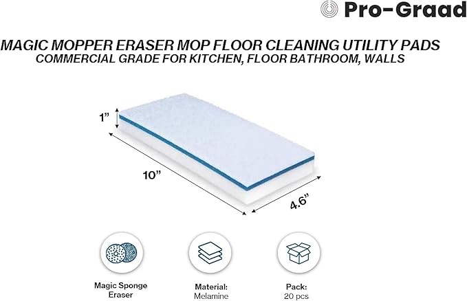 4610 Eraser Pads - 20 Pack 4.5" x 10" x 1" Commercial Grade Melamine Sponges for Floor, Tile, Grout, Baseboard, Walls-Durable & Versatile Cleaning - Pack of 20