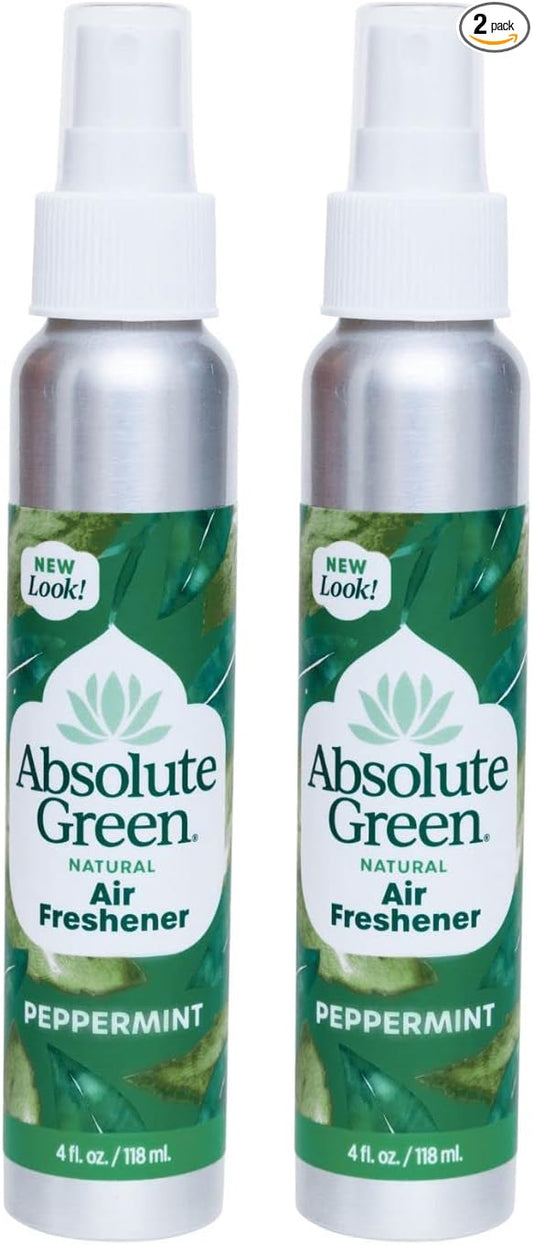 Absolute Green Air Freshener Room Spray, Non-Toxic, Cover Odors, Safe around Kids and Pets, Natural Peppermint Scent 4oz (Pack of 2)