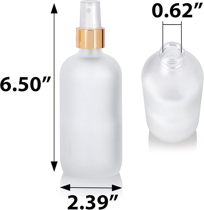 JUVITUS 8 oz / 240 ml Frosted Clear Glass Boston Round Bottle with Gold Fine Mist Spray (6 pack)