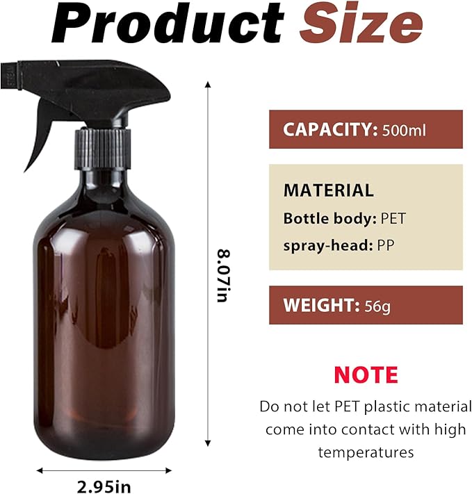 2PCS Plastic Spray Bottles Refillable Container Empty Small Spray Bottle 10oz/300ml with Adjustable Mist/Stream,Water Spray Bottles for Hair, Plant, Cleaning, Pet (brown)