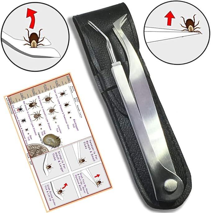 eTradewinds Tick Remover Tool | Tick-Off Pro | Hygienic All Stainless Steel Tick Removal Tool with Leather Case (2-Pack)