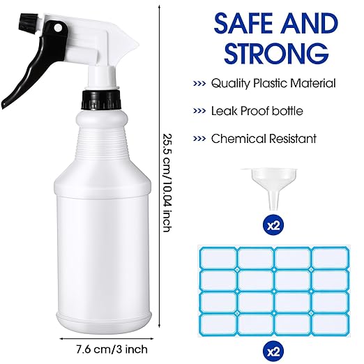 Yinder 18 Pcs 16 Oz Plastic Spray Bottle Bulk Empty Refillable Spray Bottles for Cleaning Solution Leak Proof Water Sprayer with Adjustable Nozzle Mist/Stream Mode(Black,White)