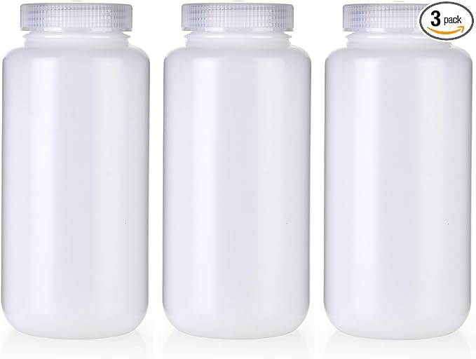3 Pieces Plastic Reagent Bottle,Wide Mouth Reagent Bottle with Caps Designed for Laboratories,Classrooms (Nature, 3 * 1000ML)