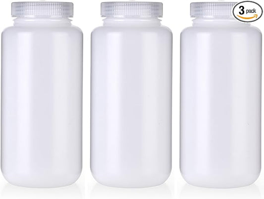 3 Pieces Plastic Reagent Bottle,Wide Mouth Reagent Bottle with Caps Designed for Laboratories,Classrooms (Nature, 3 * 1000ML)