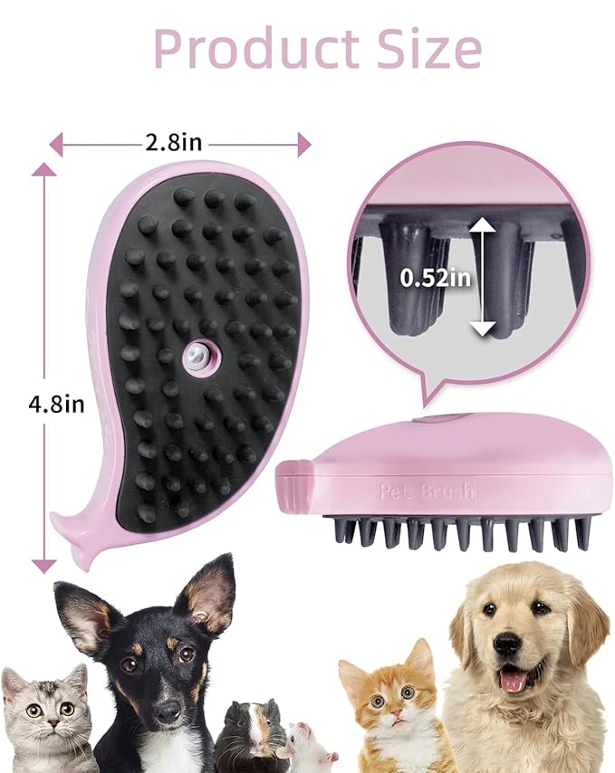 3 in 1 Cat Steamy Brush with Care Solution 2Pcs - Electric Spray Grooming Comb for Cats Dogs, Steaming Silicone Massage Brush - Self Cleaning Pet Hair Remover - Blue & Purple