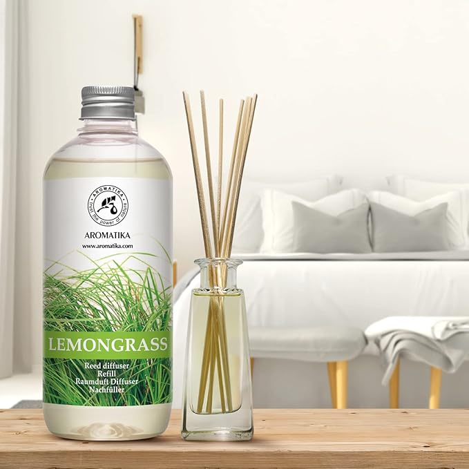 Lemongrass Reed Diffuser Refill, Natural Essential Lemongrass Oil 17 Fl Oz - Fresh & Long Lasting Fragrance - Reed Diffuser Oil Refill for Aromatherapy - Home - Office - Restaurant
