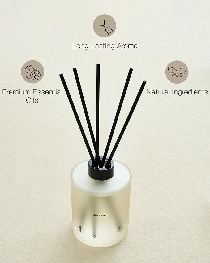 M&SENSE Amber Lemon Reed Diffuser Set - 16.9 fl oz Scent Diffuser with Sticks, Long-Lasting Aromatherapy Oil Diffuser, Home Fragrance Gift Set for Bedroom, Bathroom & Office Decor