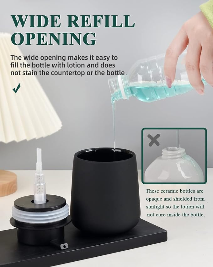 BosilunLife Black Soap Dispenser - Ceramic Dish Soap Dispenser for Bathroom 12ounce Refillable Liquid Hand Dispenser for Essential Oil, Lotion Dispenser with Pump (Rubber Paint)