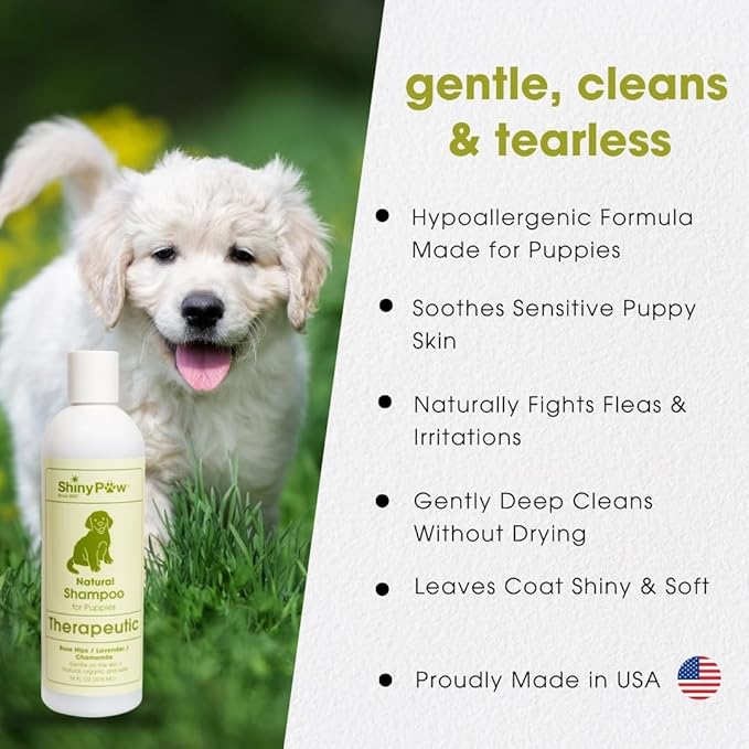 Tearless Puppy Shampoo and Conditioner by Shiny Paw 16 oz | Natural Chamomile, Lavender & Rose Hip Pet Shampoo for Puppies | Hypoallergenic for Sensitive Skin