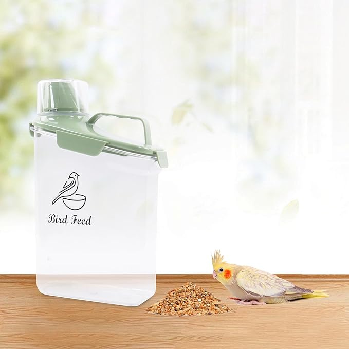 2.8L Airtight Bird Seed Storage Container With Handle and Measuring Cup - Portable Pet Food for Wild Bird Sunflower Seed - BPA Free Transparent/Green