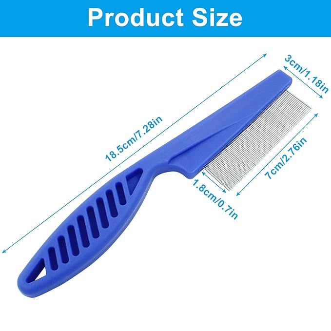 Flea Comb for Dogs and Cats, Metal Pet Lice Comb Fine Tooth Grooming Tool for Remove Anti Fleas and Flea Eggs(3pcs Blue)