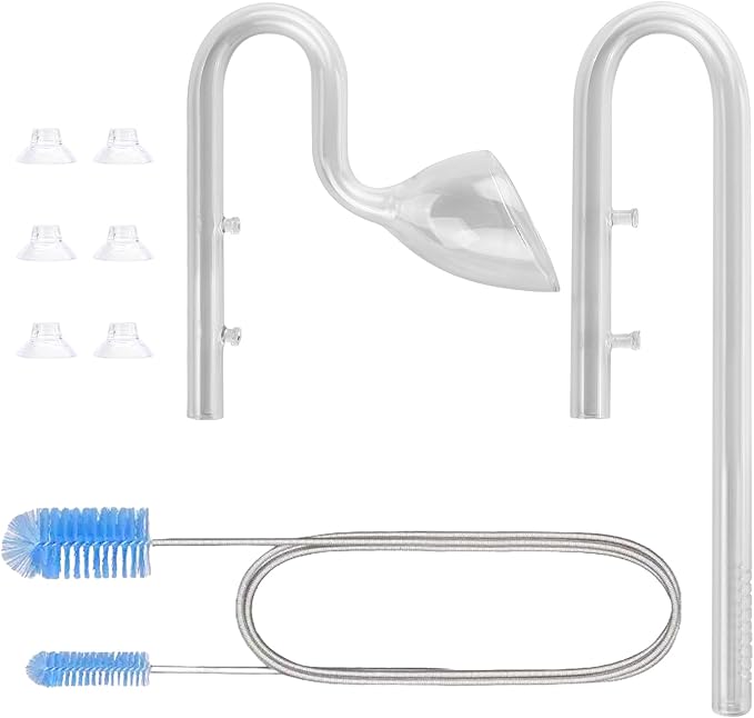 13mm Aquarium Glass Lily Pipe with Inflow, Outflow and Brush & 6 Suction Cups for 1/2" ID (12/16mm) Tubing