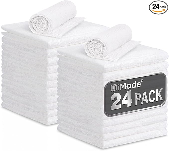 Microfiber Cleaning Cloth, 24 Pack Soft Towel for Cars Bulk Shop Towels Absorbent Car Wash Rags for Automotive Bar Mechanic Restaurant Garage Housekeeping, 11.5"x 11.5", White