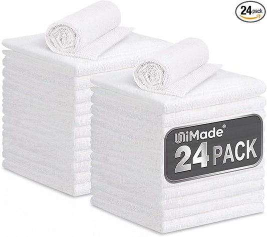 Microfiber Cleaning Cloth, 24 Pack Soft Towel for Cars Bulk Shop Towels Absorbent Car Wash Rags for Automotive Bar Mechanic Restaurant Garage Housekeeping, 11.5"x 11.5", White