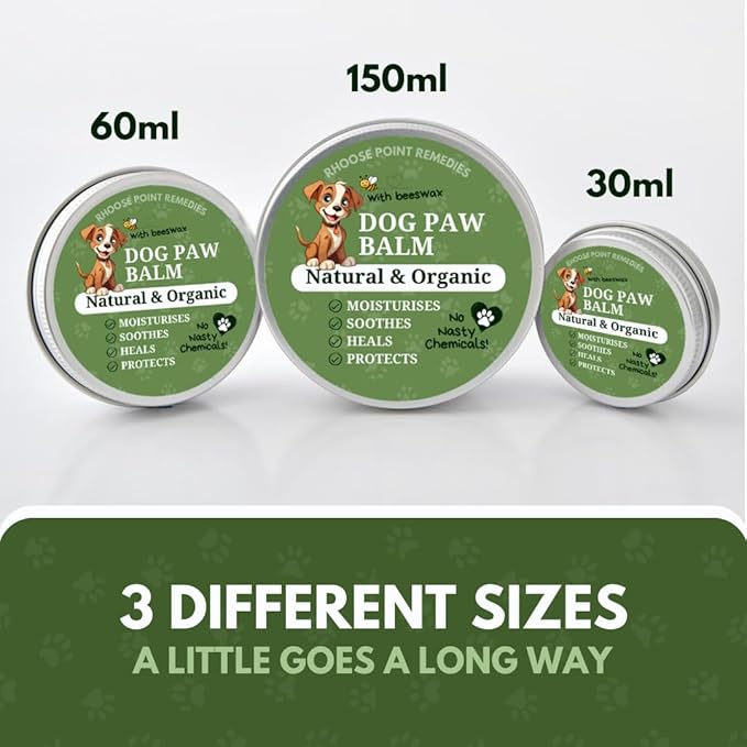 Rhoose Point Remedies Dog Paw Balm - Softens, Heals, Soothes & Protects Dogs Paws, Noses & Skin. All Natural, Organic Ingredients. Lick-Safe Protection for Dogs with Beeswax (2 fl.oz - Standard Tin)