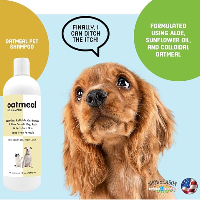 Itch Relief Oatmeal and Aloe Pet Shampoo 16 oz. for Dogs & Cats | Anti-Itch & Deodorizing Formula, Soothes and Moisturizes Dry Itchy Sensitive Skin