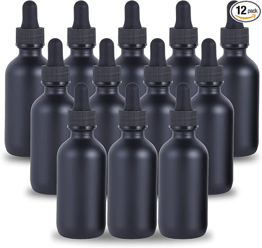 1 oz Dropper Bottle 12 Pack Black Glass Boston Bottles 30ml with Eye Droppers Black Caps for Essential Oils, Perfume, Leak Proof Travel Bottles for Liquids