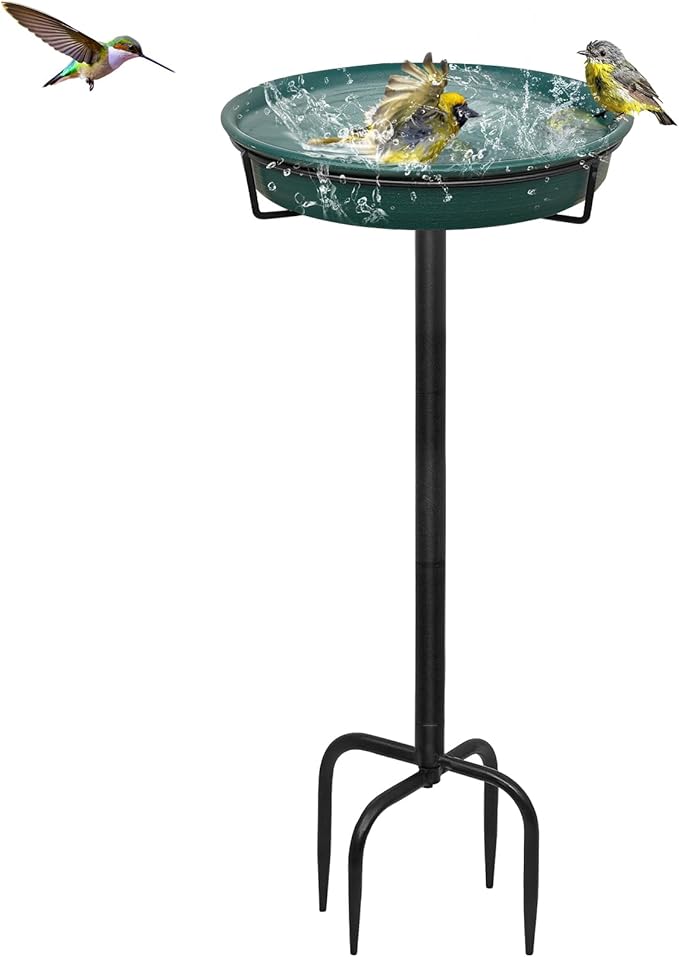 35.5In Freestanding Birdbaths Bowl Outdoor, Standing Garden Bird Bath Bird Feeder Bowl with Metal Stake, Detachable Decoration Spa Birdfeeder for Garden Patio Yard Lawn, 4 Spiky Feet (D)