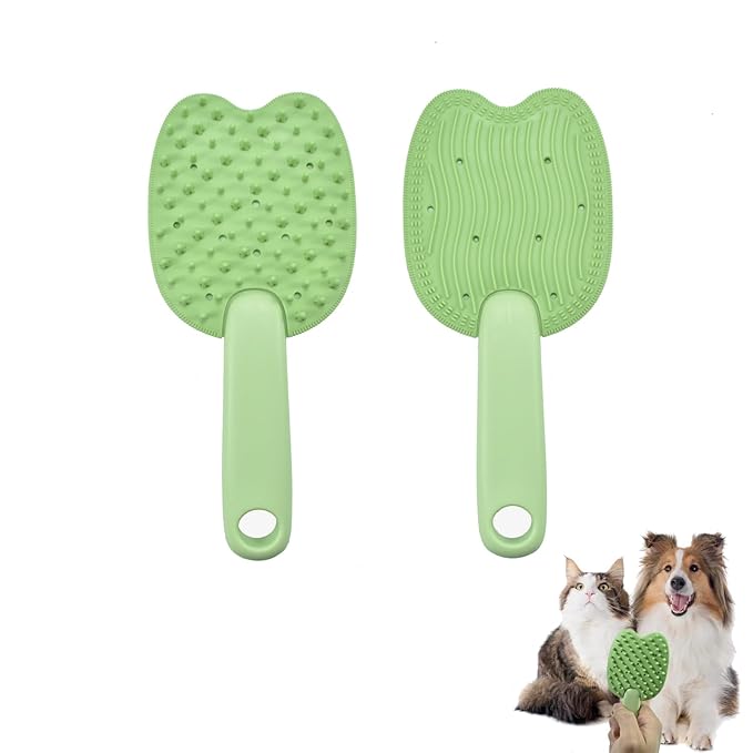 Cat Brush for Shedding Dog Brush Hair Cleaning Comb Bath Massage Tool for Shedding & Grooming, Remove Loose Hair, Cat Shape, Silicone Bristles (Green)