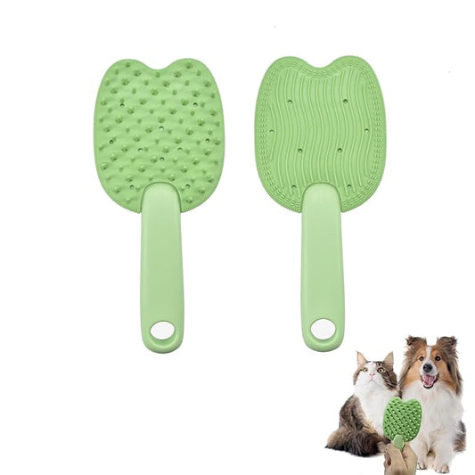 Cat Brush for Shedding Dog Brush Hair Cleaning Comb Bath Massage Tool for Shedding & Grooming, Remove Loose Hair, Cat Shape, Silicone Bristles (Green)