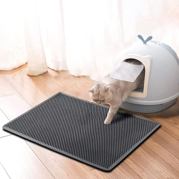 Small Cat Litter Box Mat: Easy Clean Kitty Litter Trapping Mat for Floor, Plastic Cat Box Pad (15 * 24in, grey, 1p)