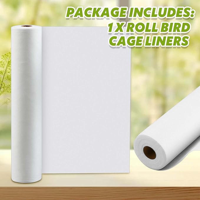100 ft x 22 Inch Bird Cage Liner Disposable Cages Cushion Pad Mat Precut Absorbent Bird Cage Paper Large Parakeet Cage Liners Accessories for Pet Animal Bird Parrot (White)