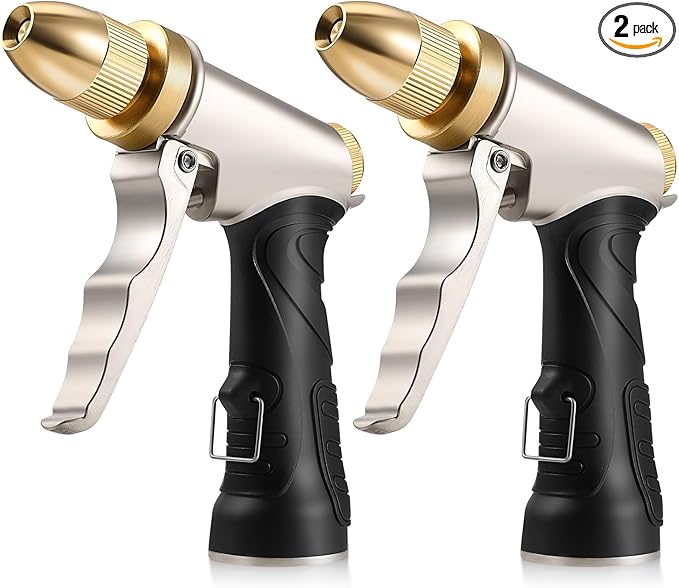 2Pack Garden Hose Nozzle, Upgraded Heavy Duty Metal Spray Nozzle, High Pressure Water Nozzle with Adjustable Patterns, 100% Metal Handheld Nozzle for Watering Plants, Car Washing, Patio, Pet