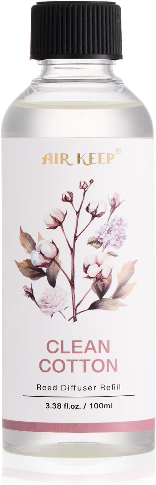 Airkeep Reed Diffuser Oil Refill/Clean Cotton/3.38oz（100ml/1 Pack/Scented Oil Refill for Reed Diffuser Home Fragrance for Bedroom, Bathroom Office Home Decor