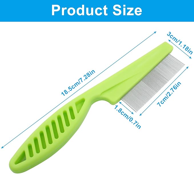 Flea Comb for Dogs and Cats, Metal Pet Lice Comb Fine Tooth Grooming Tool for Remove Anti Fleas and Flea Eggs(3pcs Green)