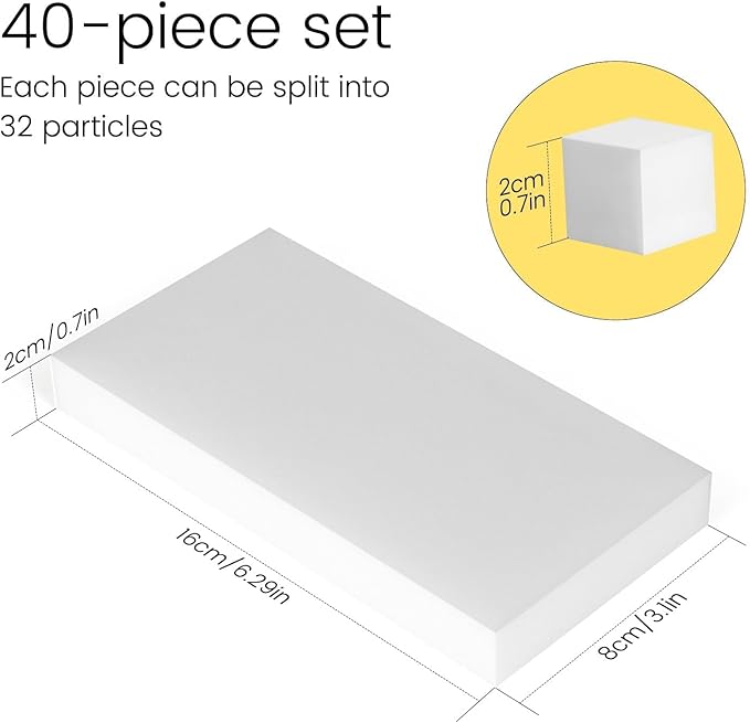 16x8x2cm 40PCS (32 Small Pieces of Each Pack) Melamine Sponge Magic Eraser Sponge in Bulk Small Cleaner Pads Melamine Pads for Dishes Cleaning Eraser for Kitchen, Bathroom, Toilet