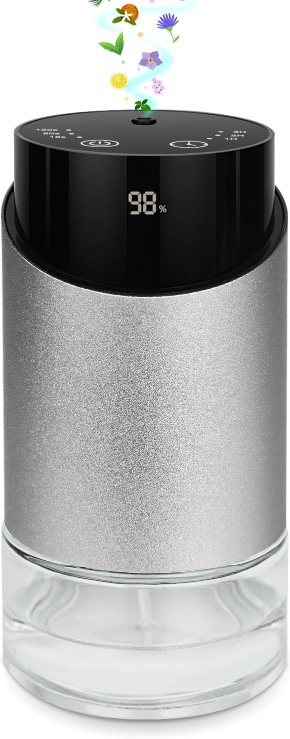 Waterless Essential Oil Diffuser Aromatherapy Scent Diffusers for Home Large Room, Bedroom, Car, Office, Desk, Battery Operated Mini Portable Air Freshener, 3 Countdown Timers & 3 Mist Levels